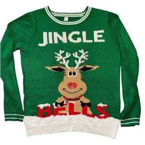 Ugly Christmas Sweater Girls Rudolph jingle bells size XL 15- 17￼